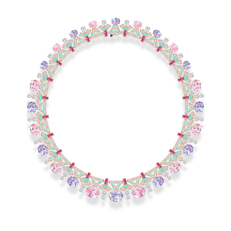 Gold plated enamel gemstone necklace