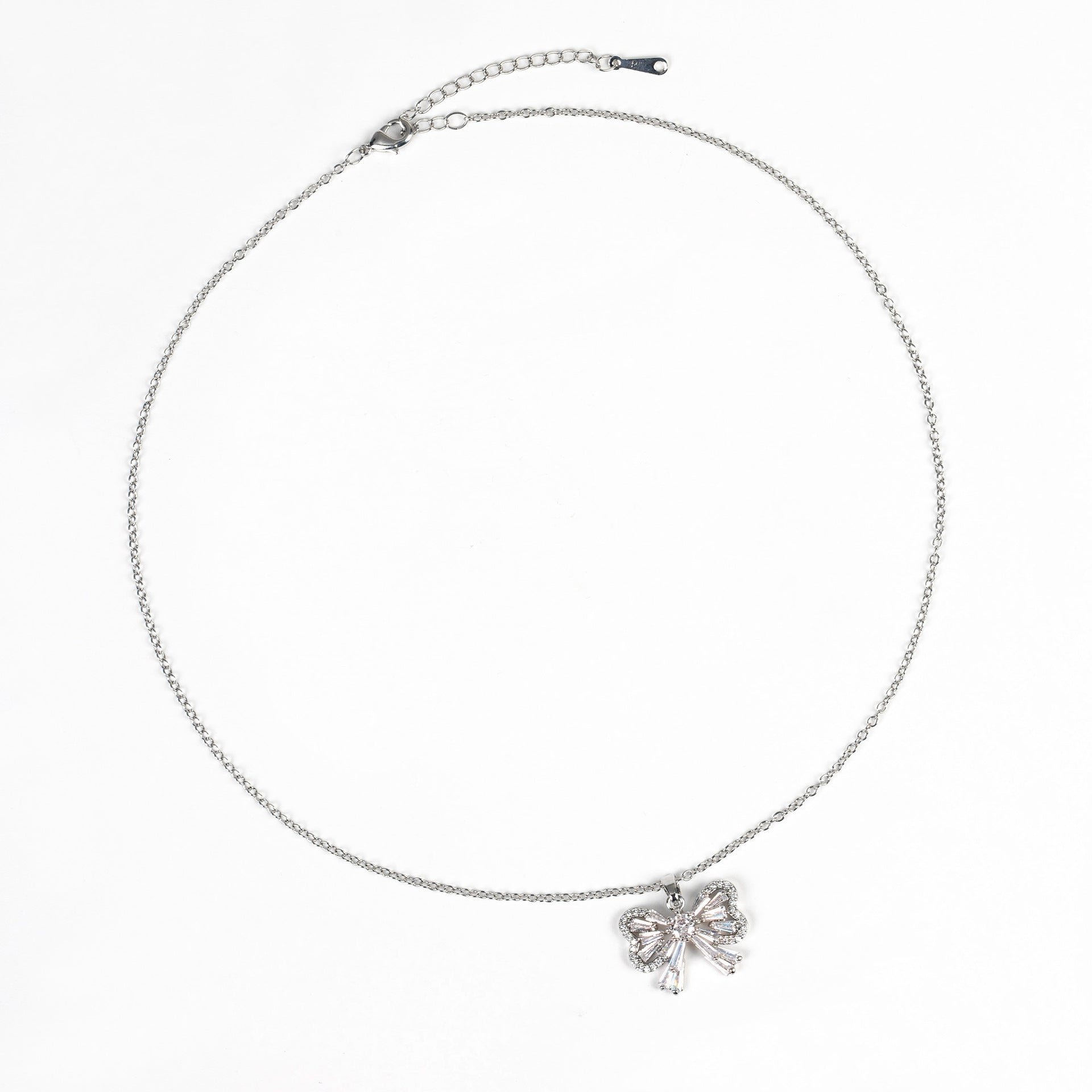 Elegant Silver Bow Crystal Necklace and Earrings Jewelry Set