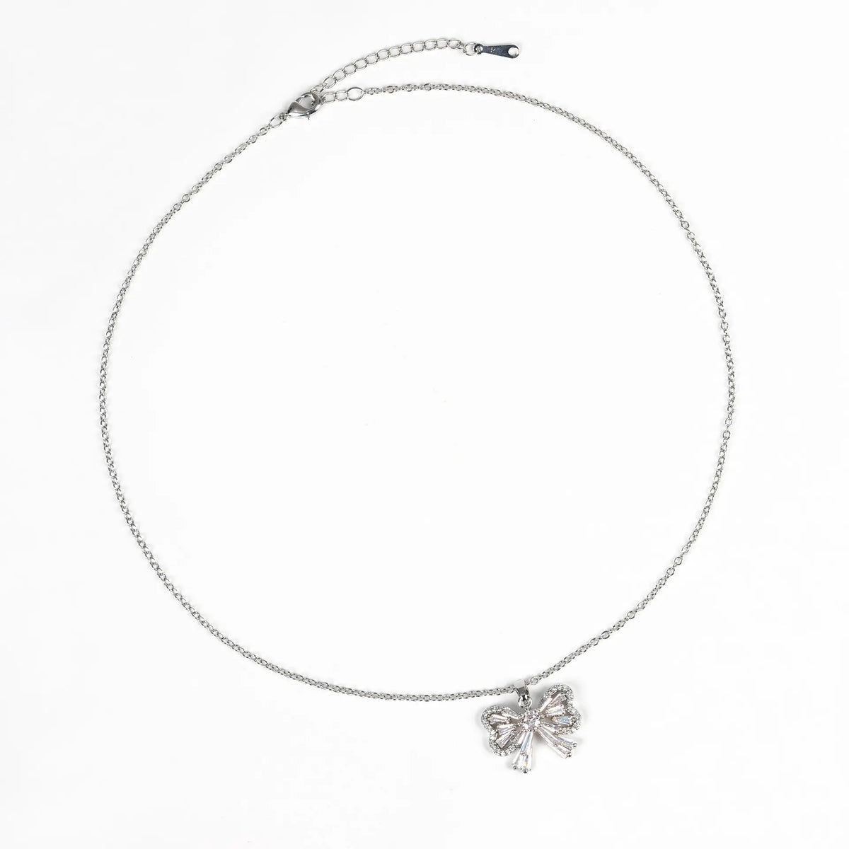Elegant Silver Bow Crystal Necklace and Earrings Jewelry Set