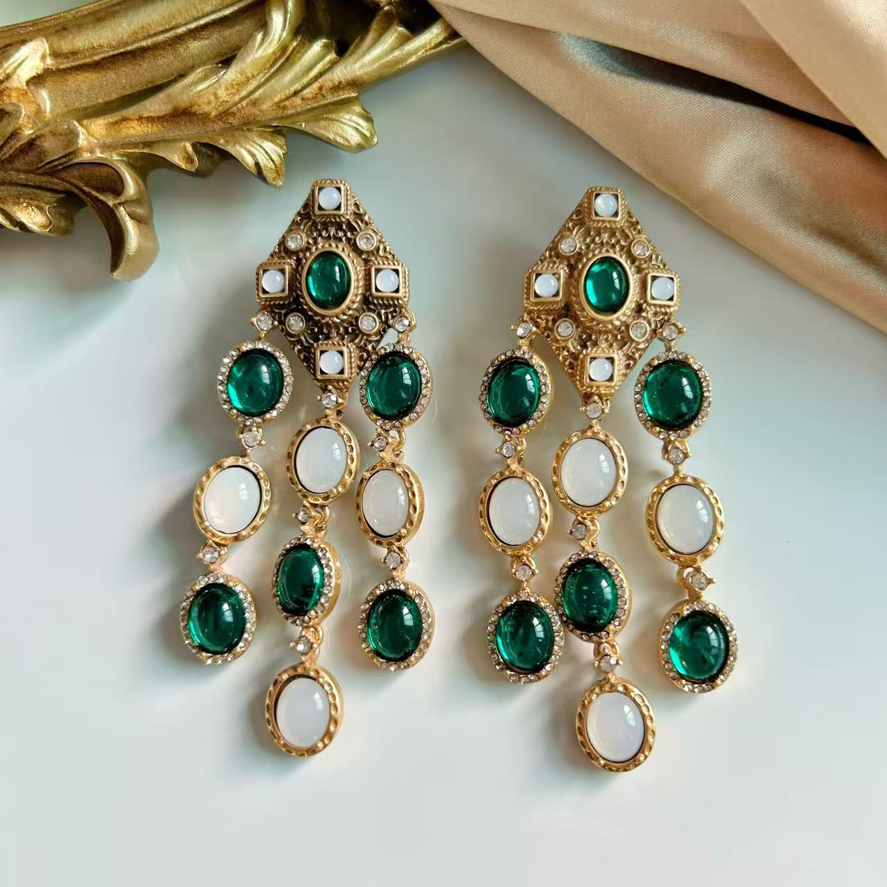 Tassel earrings glazed heavy industry court style literary and retro earrings