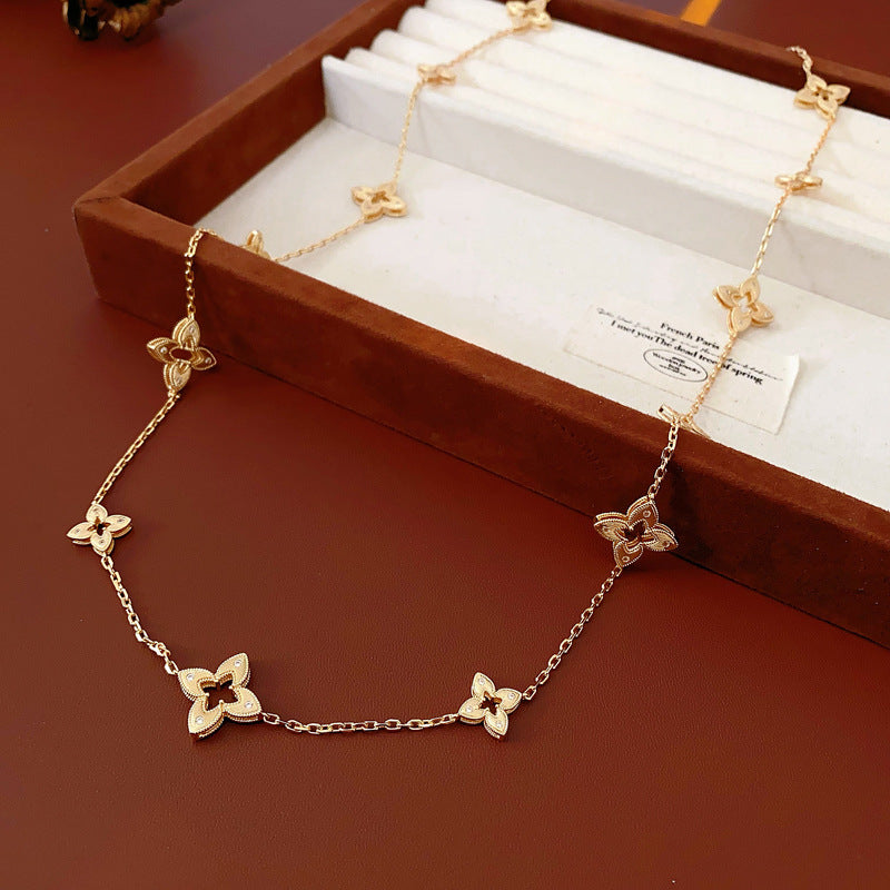 Fashion zircon rhombus flower necklace