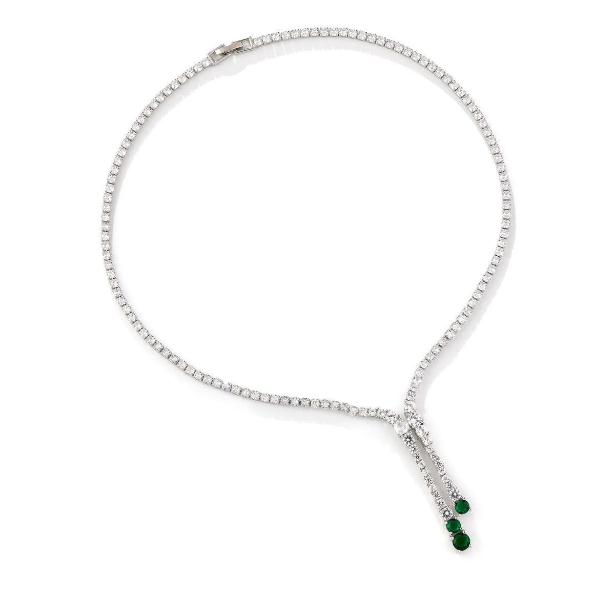 Luxury Green Crystal Drop Necklace Set – Silver Tassel Earrings Jewelry