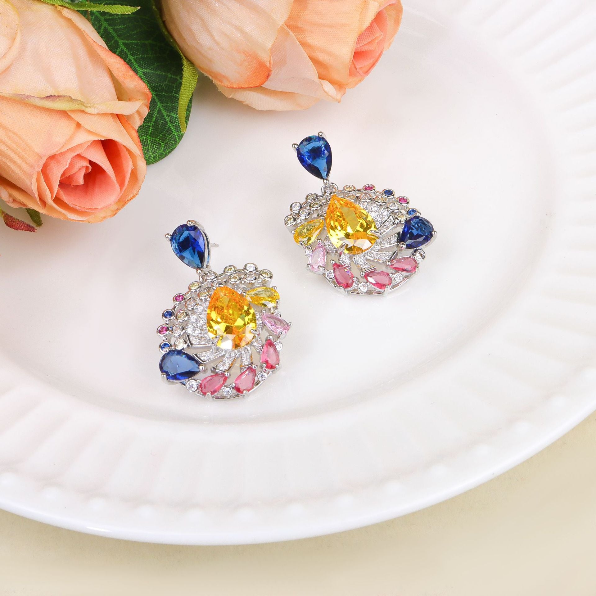 New color luxury texture simple fashion women's necklace earrings set