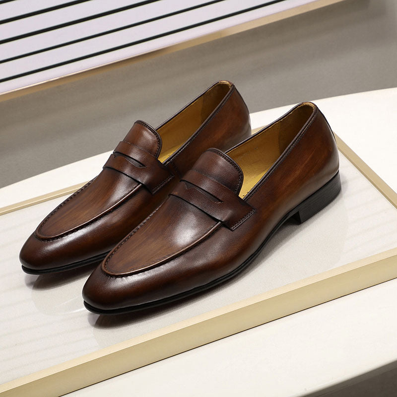 Brown Genuine Leather Business Loafers in British Style Men’s Leather Shoes