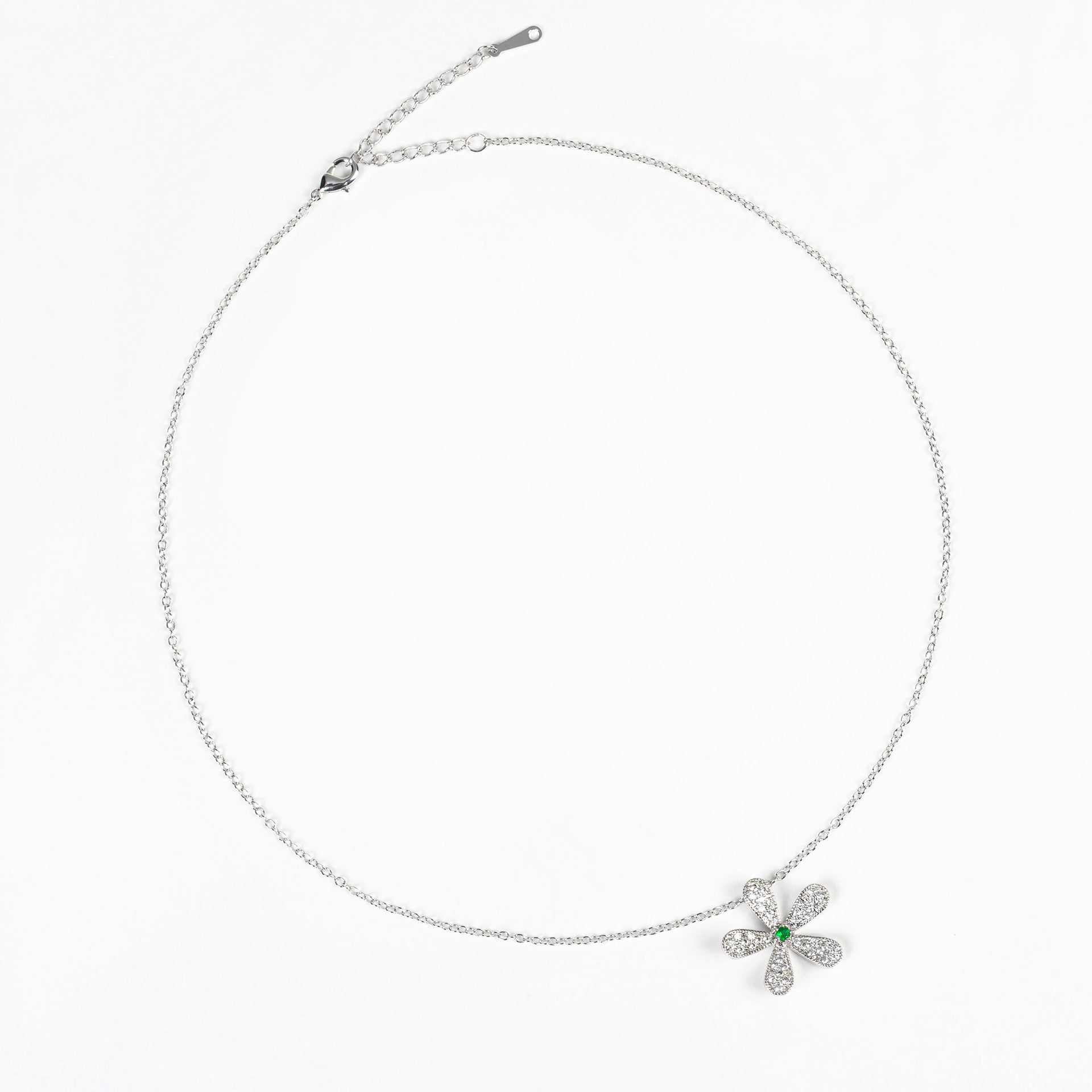 Elegant Silver Floral Crystal Necklace and Earrings Jewelry Set