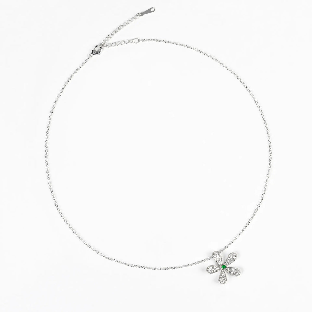 Elegant Silver Floral Crystal Necklace and Earrings Jewelry Set