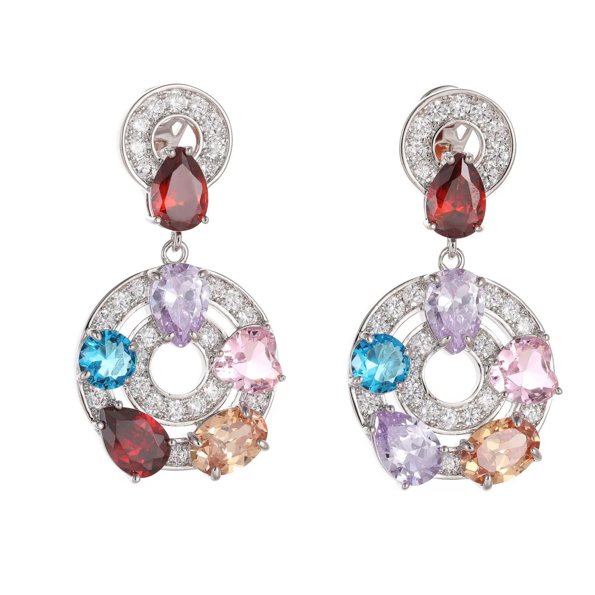 Boucles d'oreilles en opale plaqué or avec pierres précieuses colorées et mode
