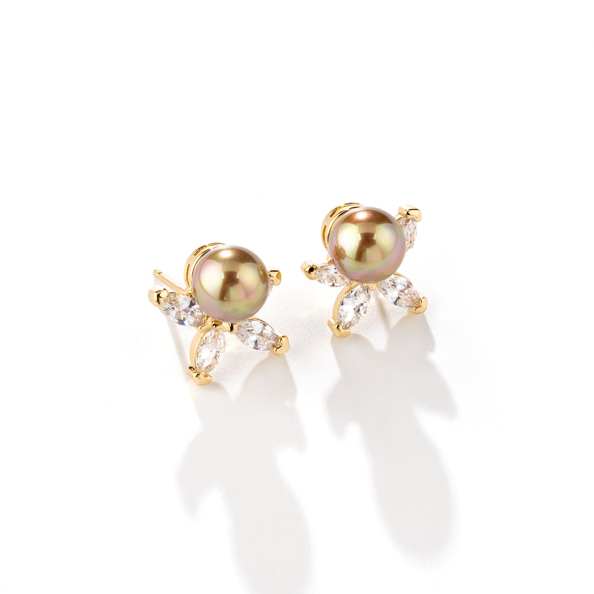 Luxury Gold Pearl Jewelry Set – Sparkling Crystal Necklace Earrings Bracelet