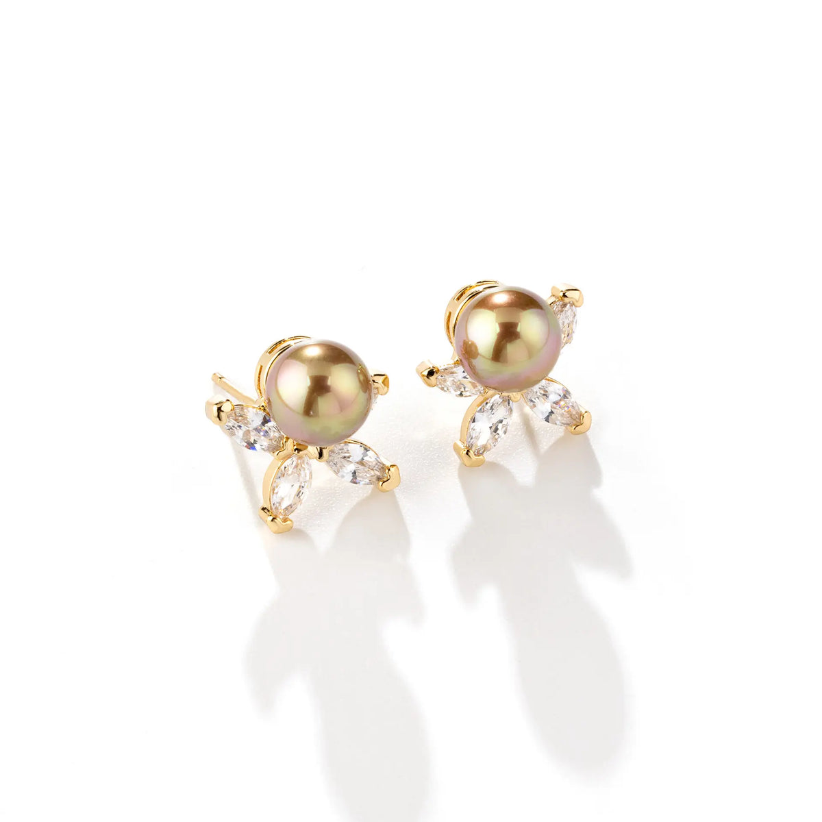 Luxury Gold Pearl Jewelry Set – Sparkling Crystal Necklace Earrings Bracelet