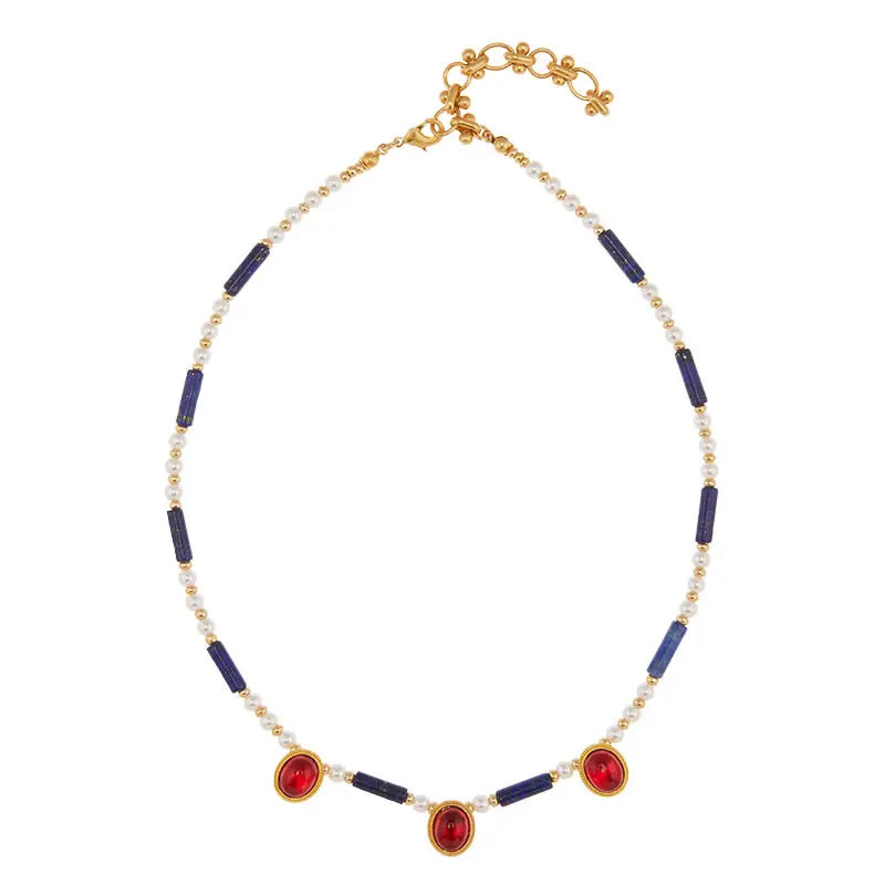 Collier ras du cou simple en perles de lapis-lazuli