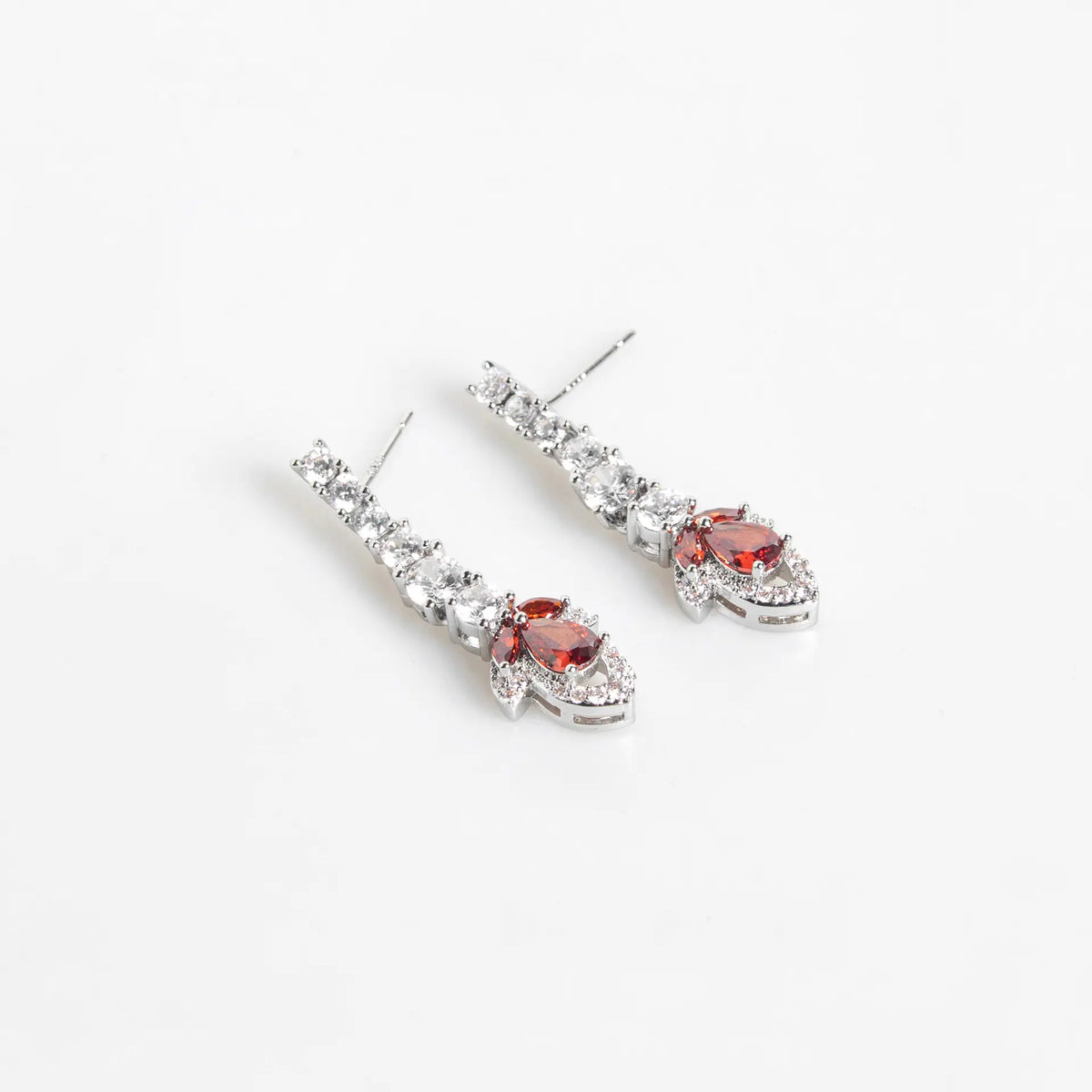 Luxury Ruby Red Baguette Crystal Necklace Set for Women – Geometric Drop Jewelry with Matching Earrings