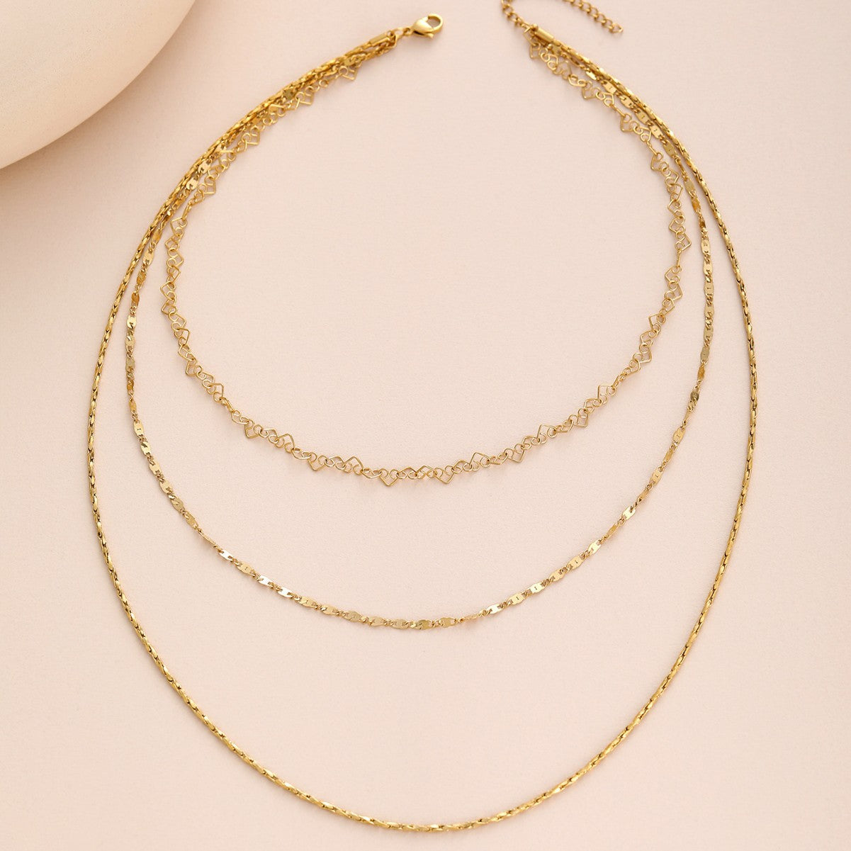 Gold stainless steel stacked three-layer plain chain