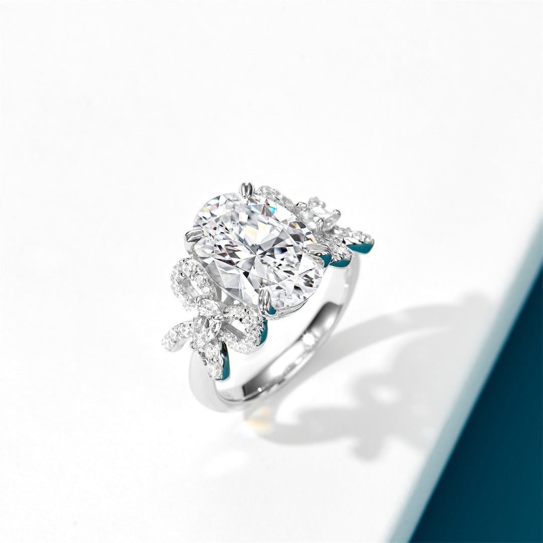 S925 Silver Butterfly Egg shaped Diamond Ring