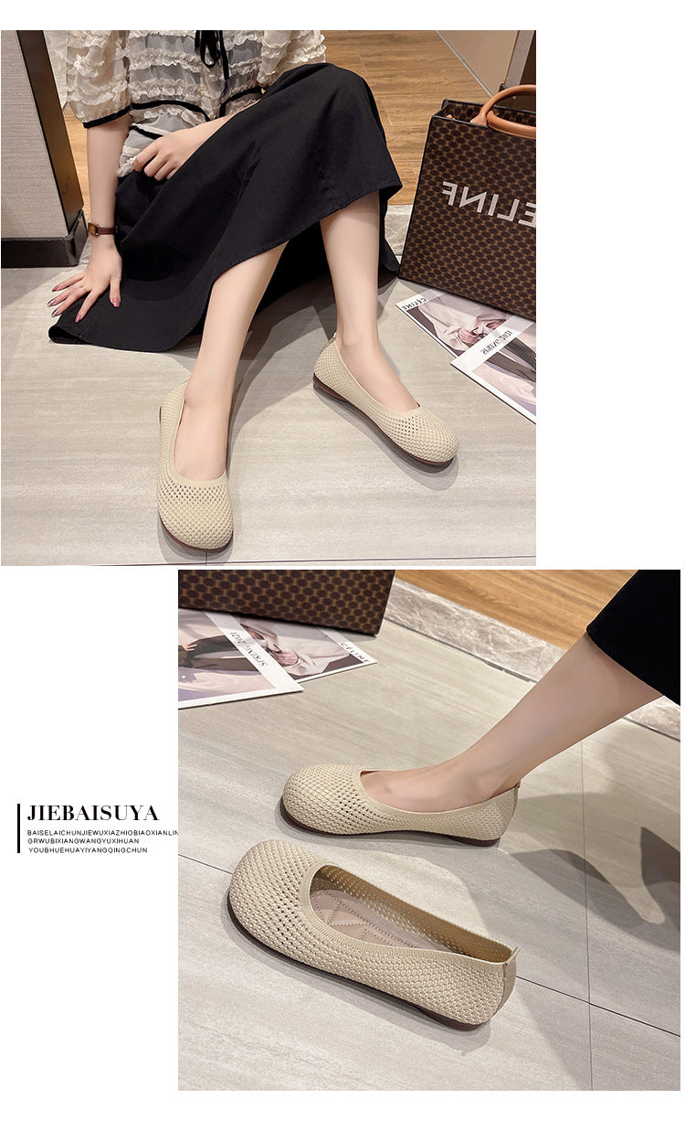 Ladies Knitted Breathable Soft-soled Lazy Loafers women's shoes