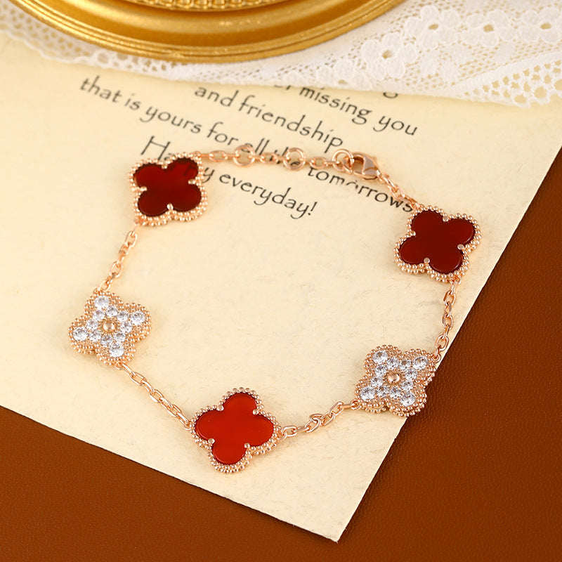 Light luxury four-leaf clover five-flower bracelet