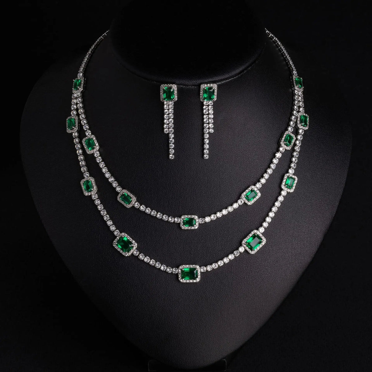 Luxury Ruby Crystal Necklace Earrings Set – Sparkling Silver Statement Jewelry