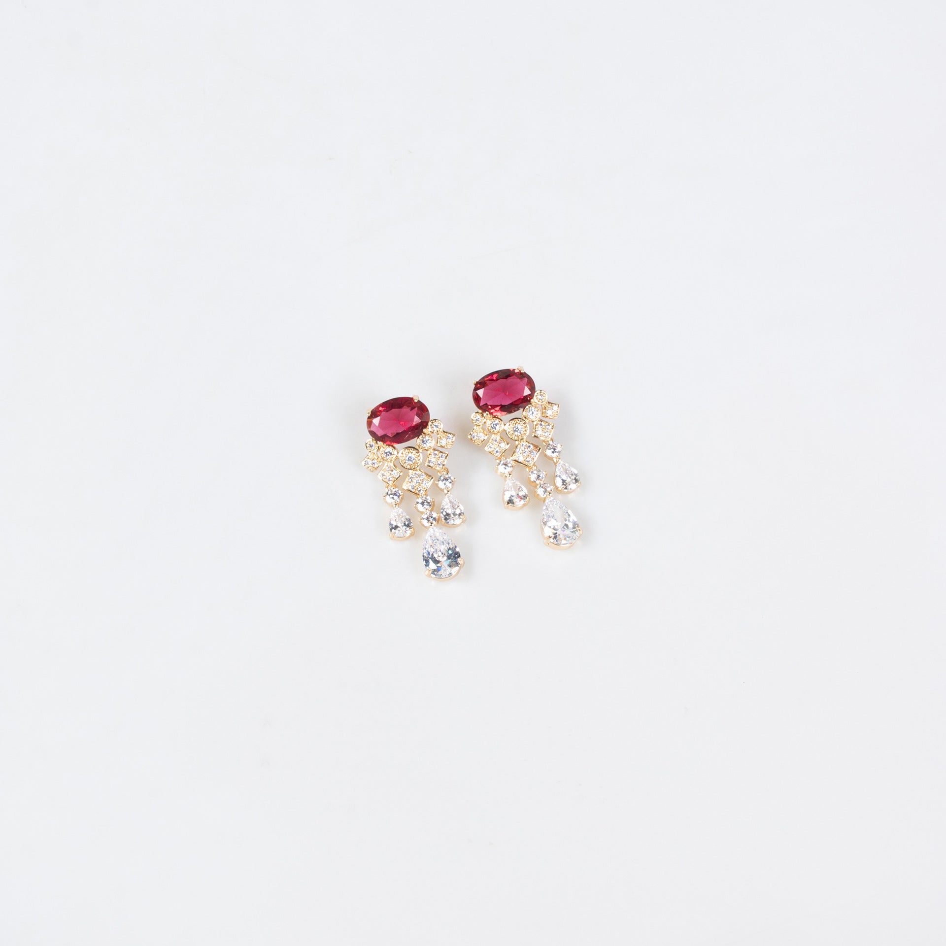 Luxury Ruby Red Crystal Statement Necklace and Earrings Jewelry Set
