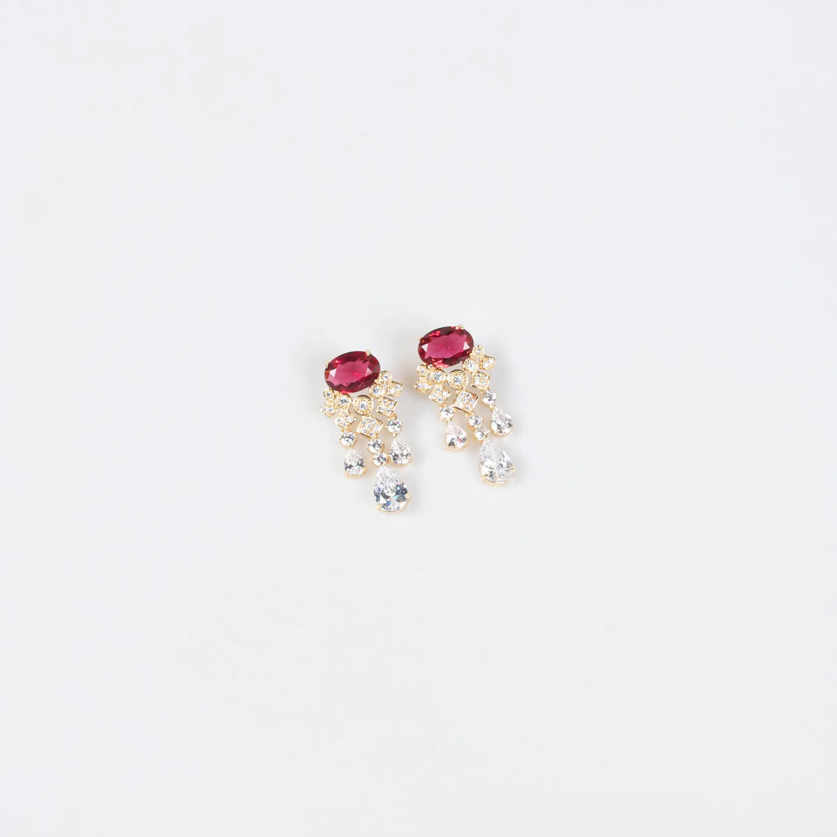 Luxury Ruby Red Crystal Statement Necklace and Earrings Jewelry Set