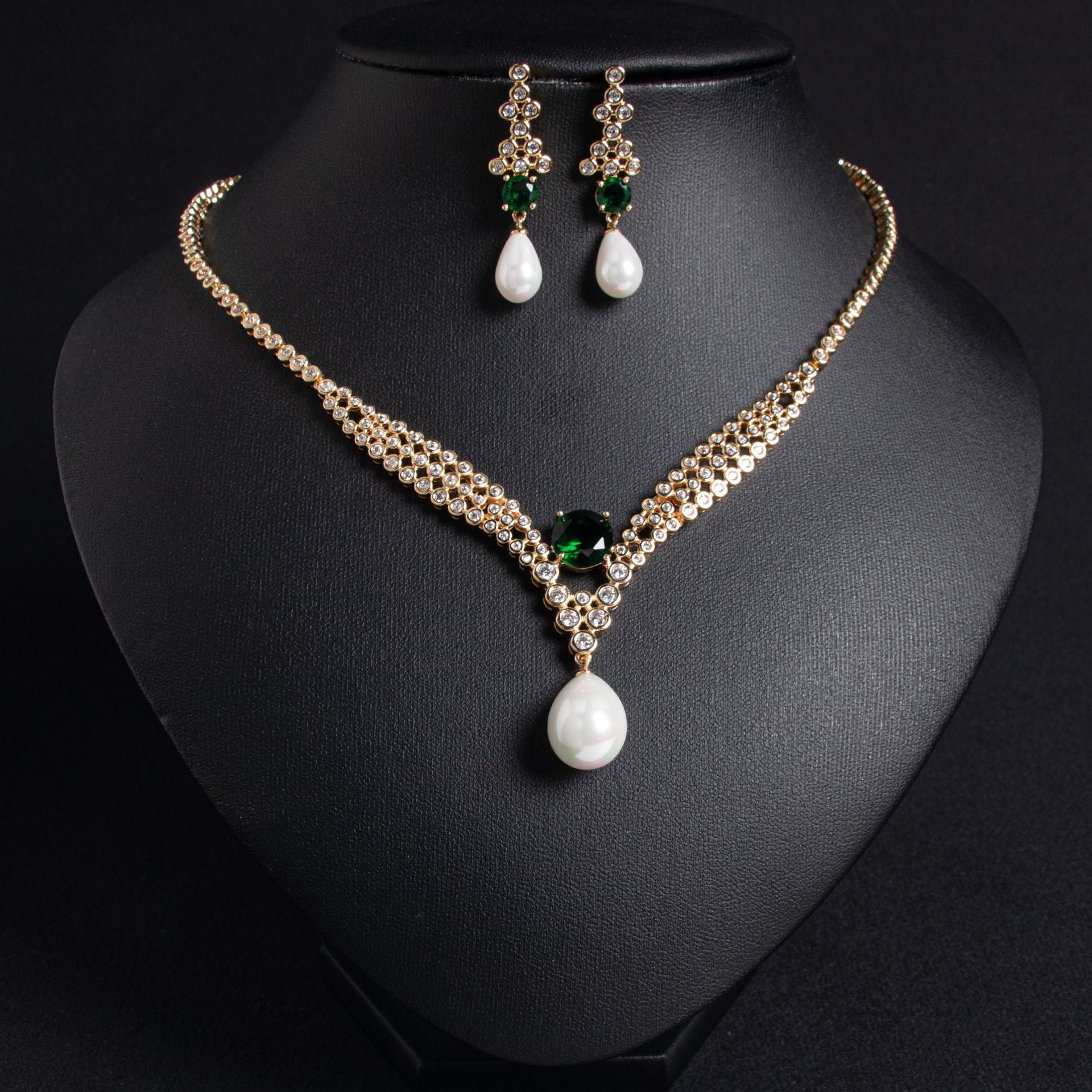 Elegant Purple Pearl Drop Jewelry Set – Gold Tone Necklace Earrings for Women