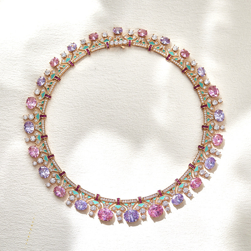 Gold plated enamel gemstone necklace