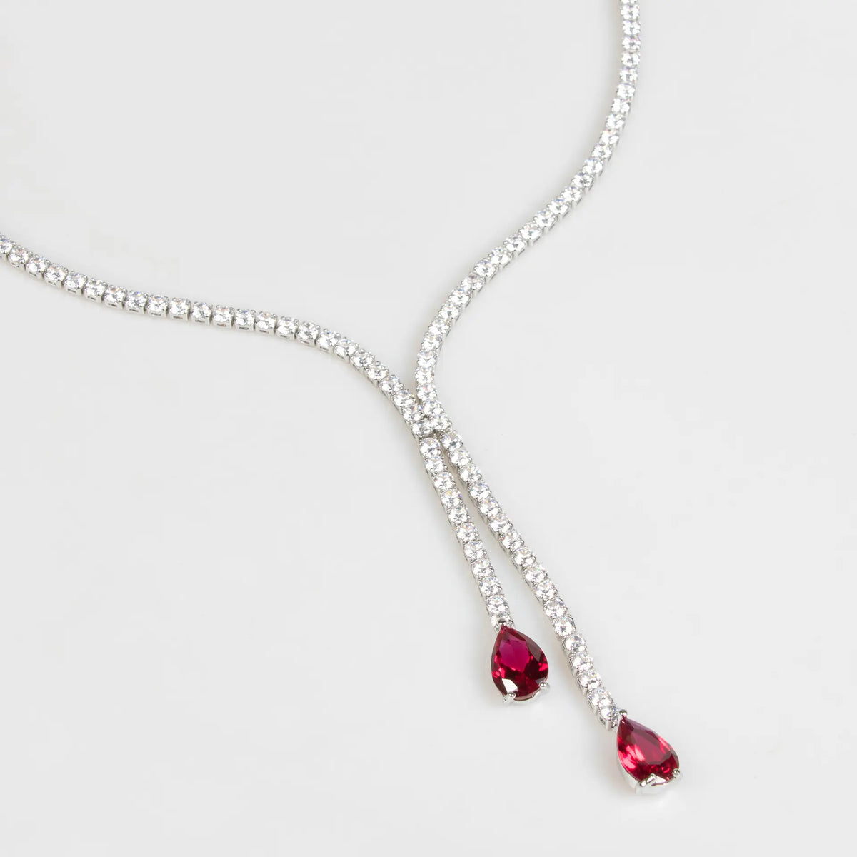 Elegant Red Crystal Y Drop Necklace and Earrings Set – Luxury Statement Jewelry Collection