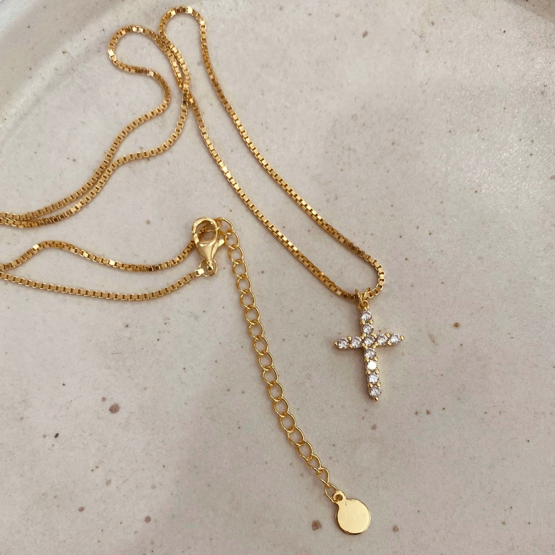 S925 sterling silver diamond inlaid simple cross pendant necklace