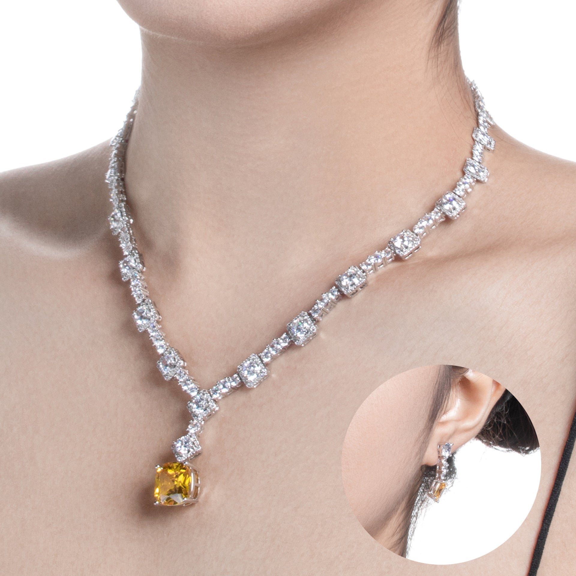 Luxury Golden Yellow Crystal Necklace Set – Sparkling Evening Jewelry for Women