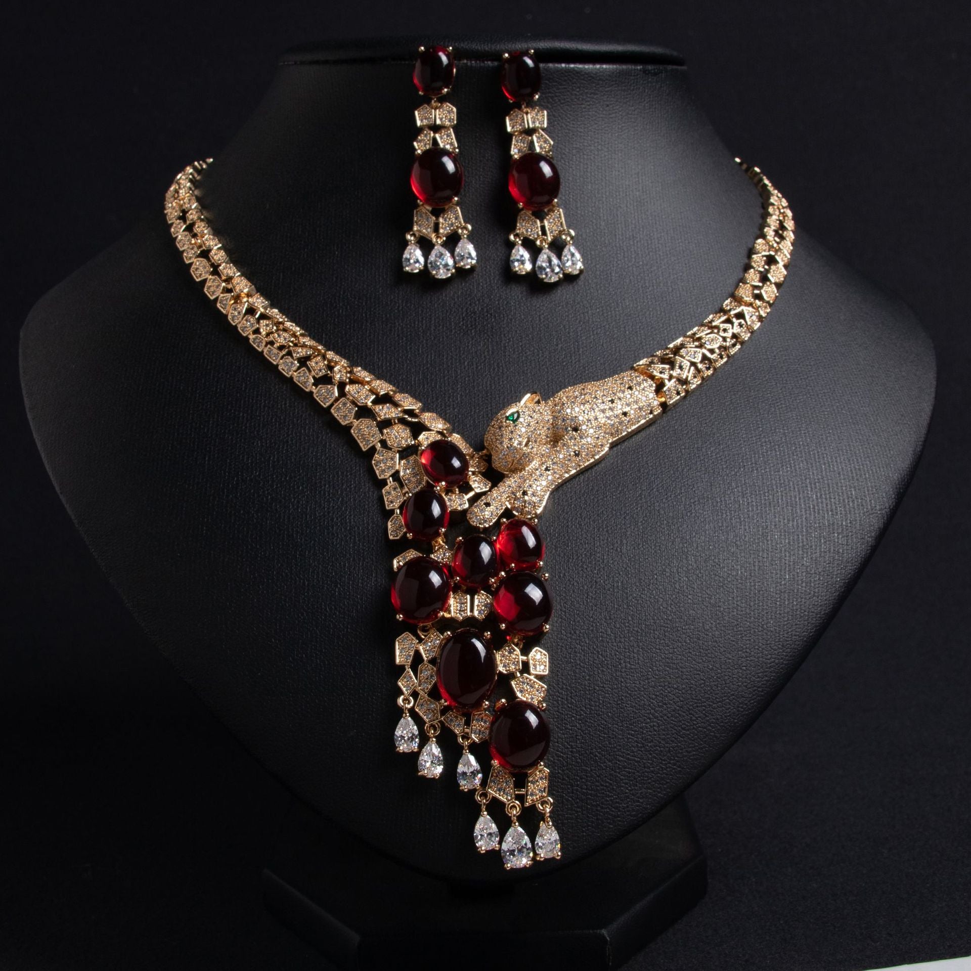 Premium Luxury Bridal Zircon Necklace Earrings Set Tassel Gala Wedding Dress Accessories Women