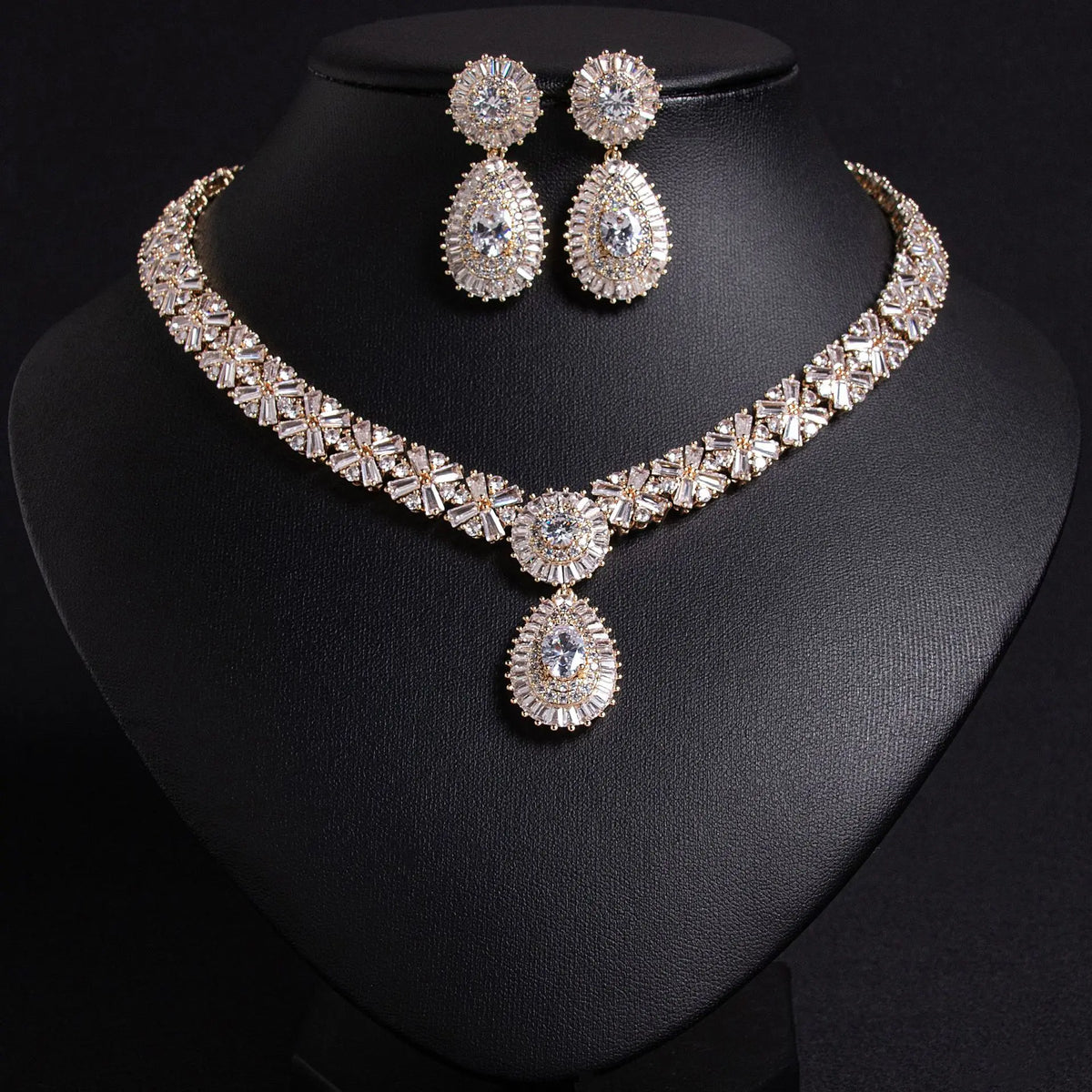 Ensemble collier de déclaration de luxe en cristal rouge – Bijoux de mariage nuptial pour femmes