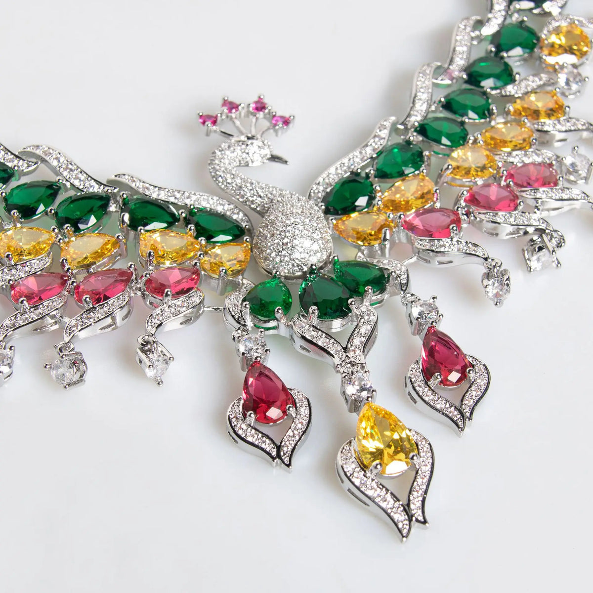 Luxury Multicolor Peacock Crystal Necklace and Earrings Jewelry Set