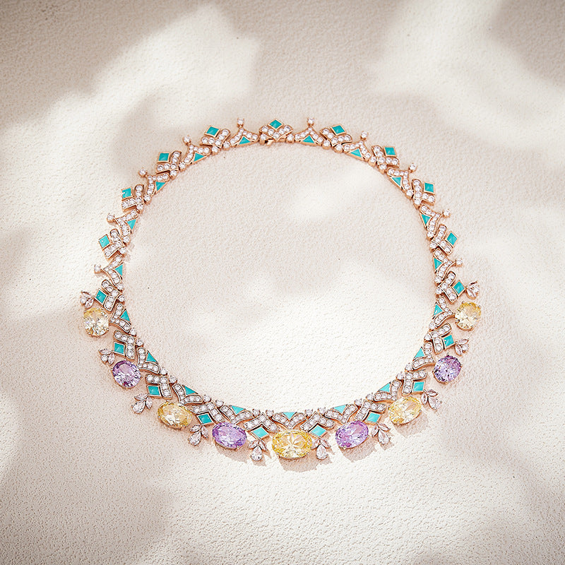 Gold plated enamel gemstone necklace