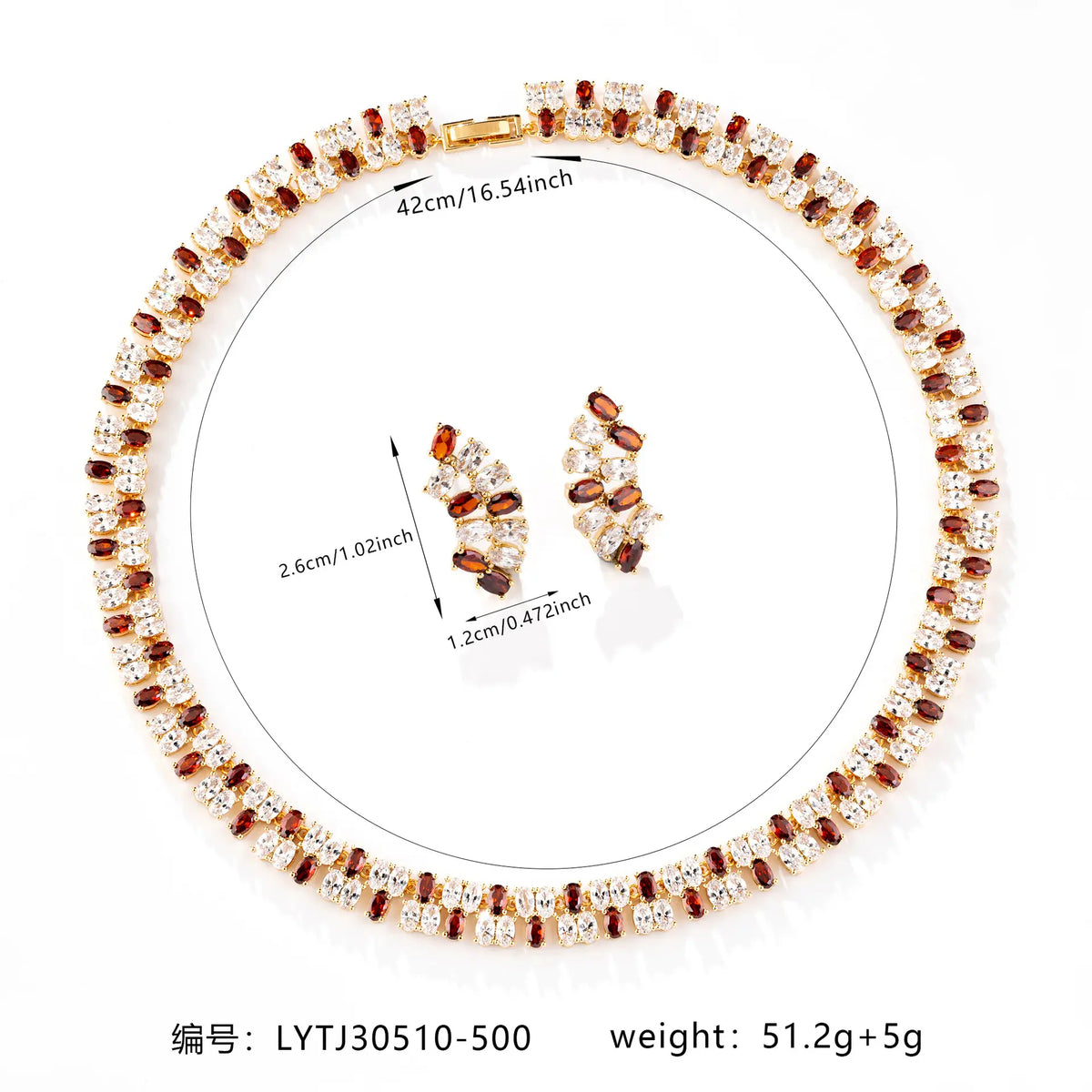 Parure élégante collier et boucles d'oreilles en cristal rouge rubis pour tenue de soirée