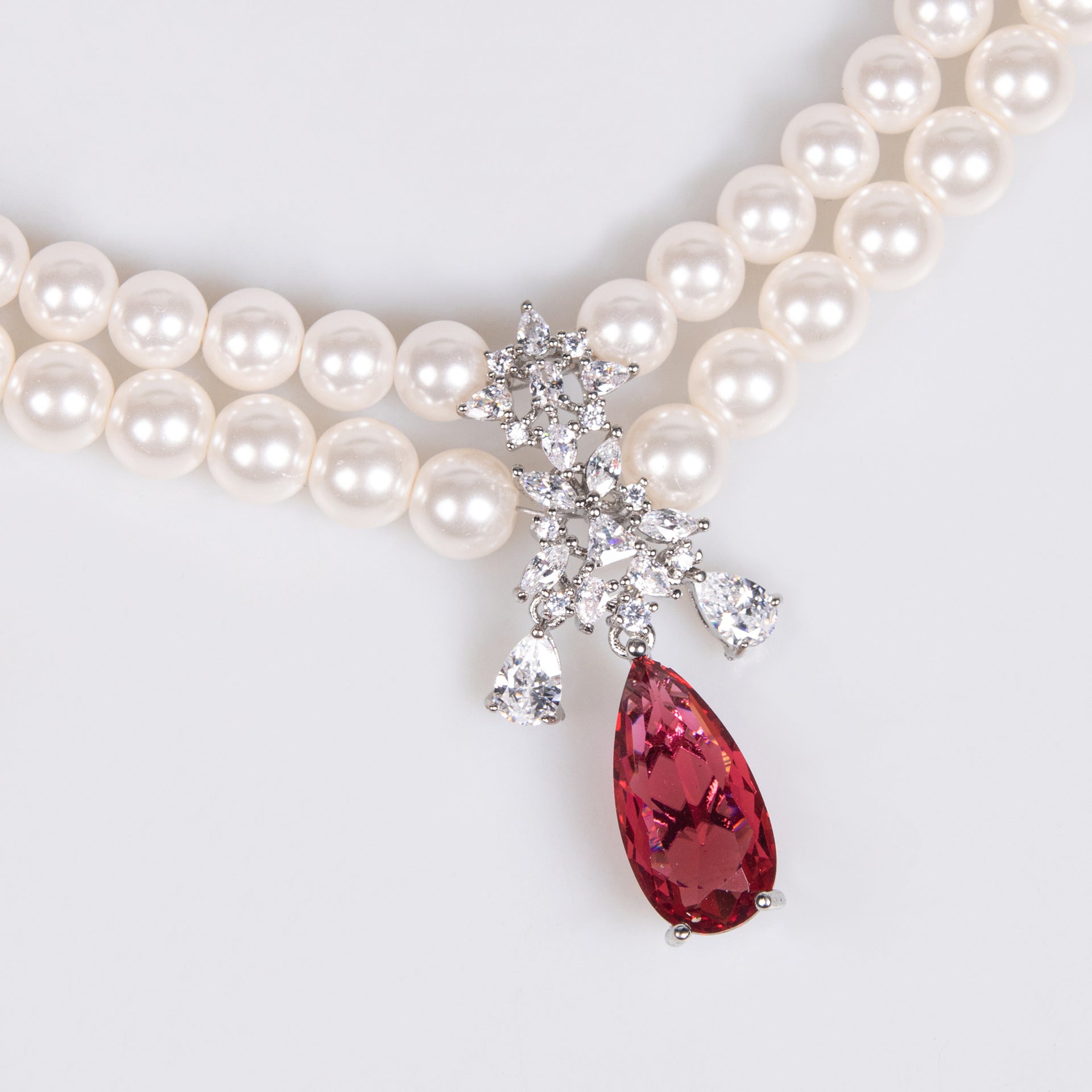 Luxury Pearl and Emerald Green Crystal Necklace and Earrings Set