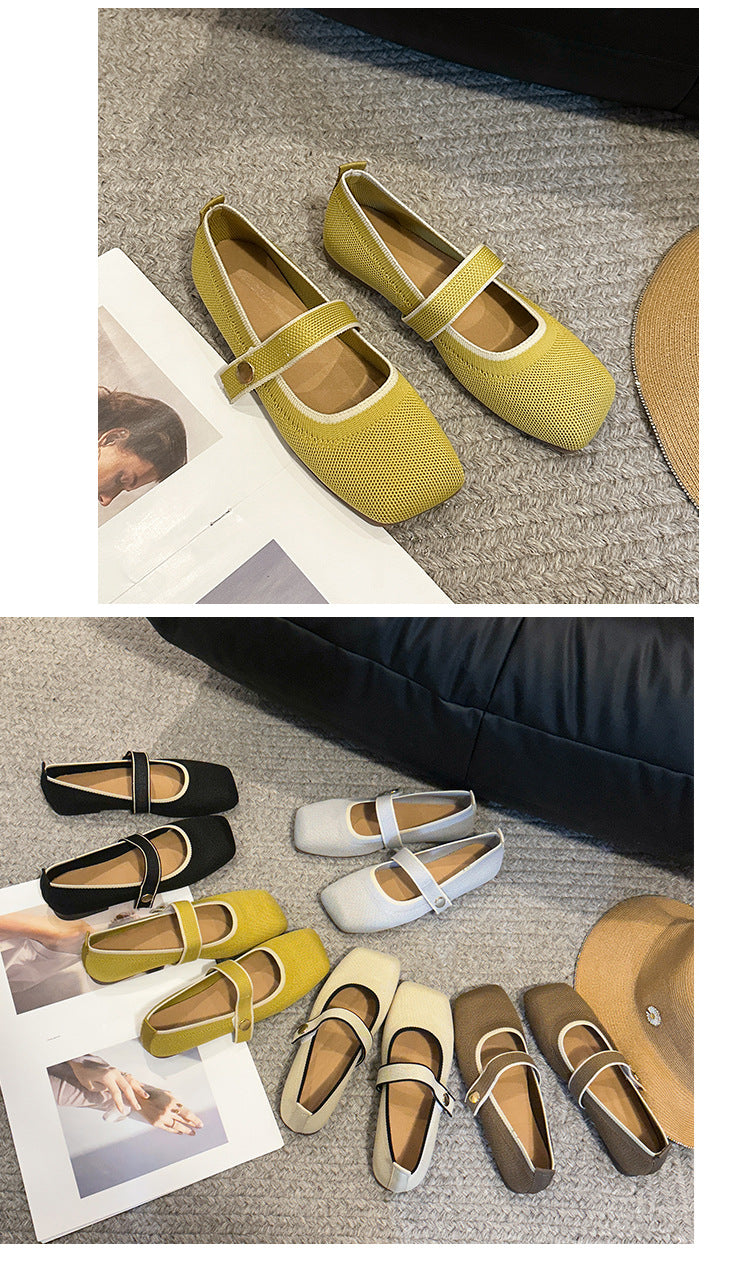 Eco-friendly woven flat-head hollowed-out women's loafers