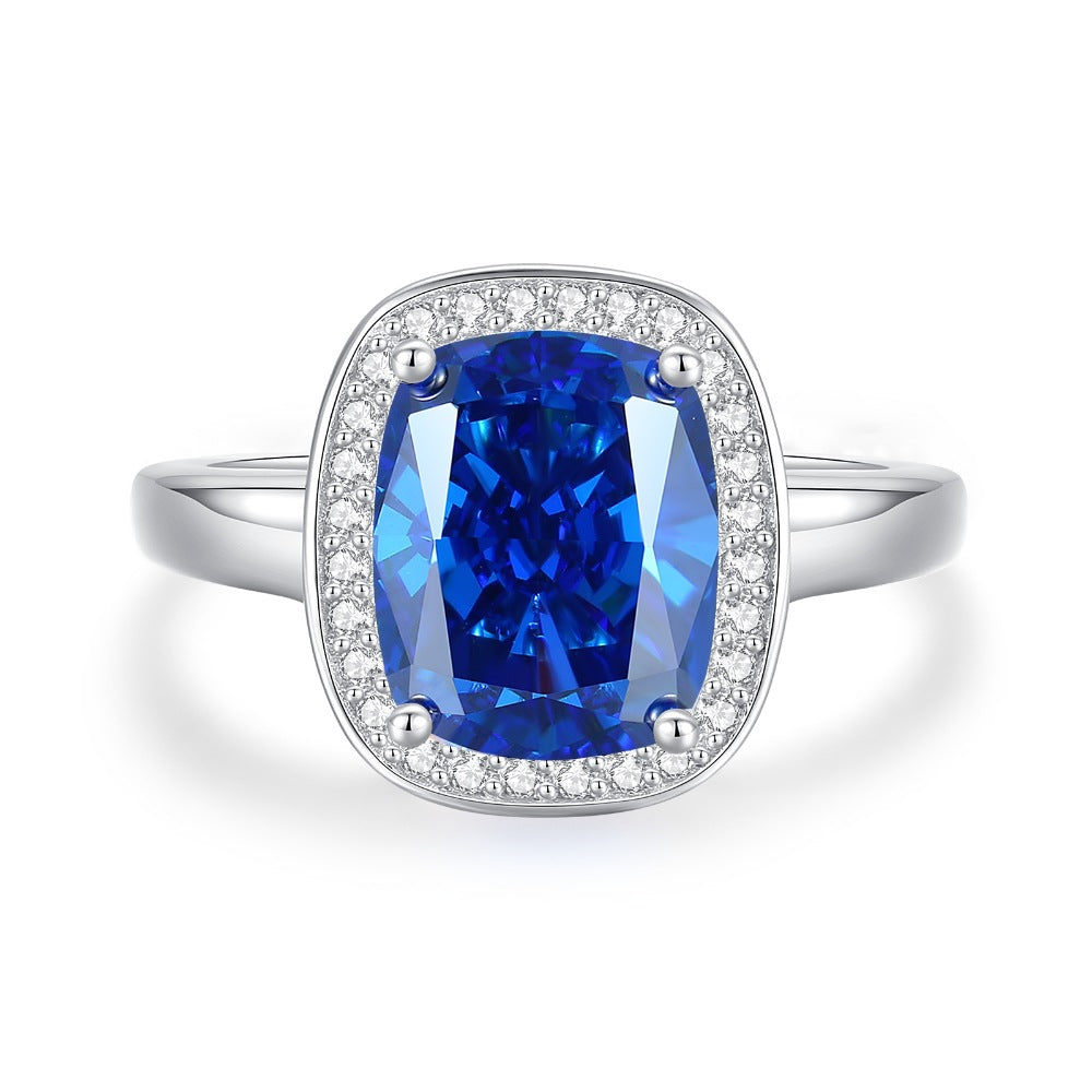 Bague de fiançailles de luxe ovale en saphir bleu pour femme