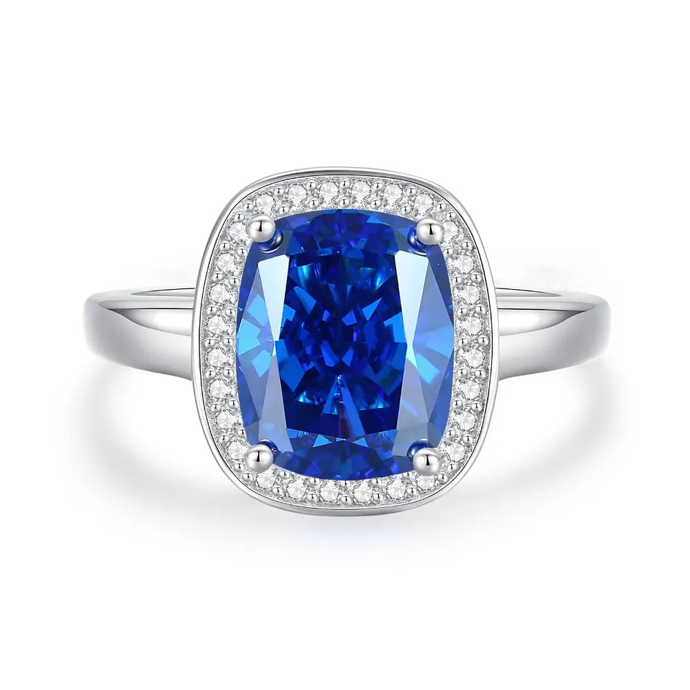 Bague de fiançailles de luxe ovale en saphir bleu pour femme