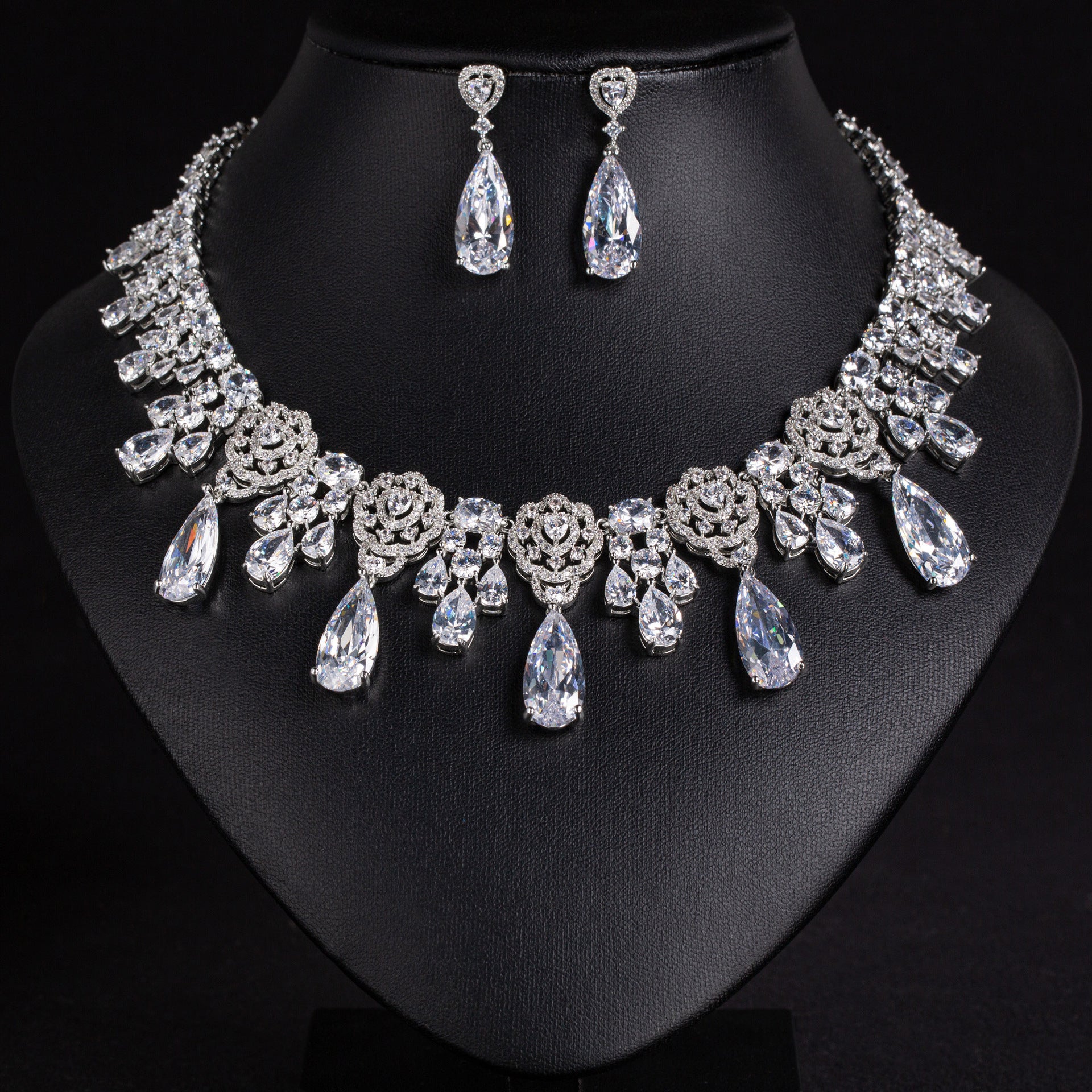Luxury Purple & Blue Gemstone Statement Necklace Set for Women – Floral Jewelry with Matching Earrings