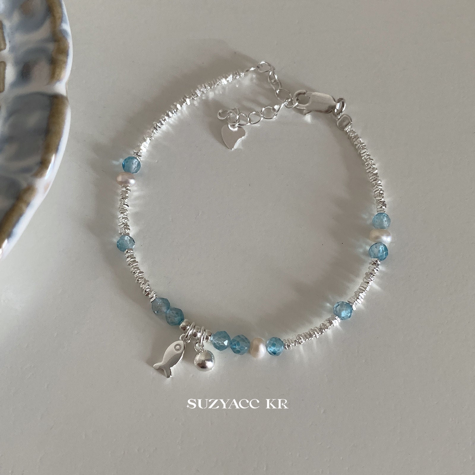 S925 silver blue crystal fish bracelet