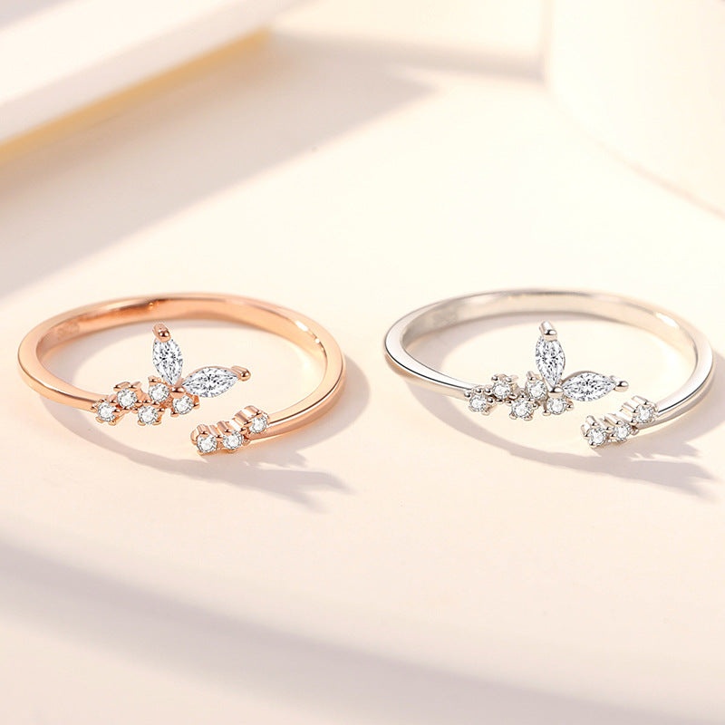 Diamond Butterfly Open Ring