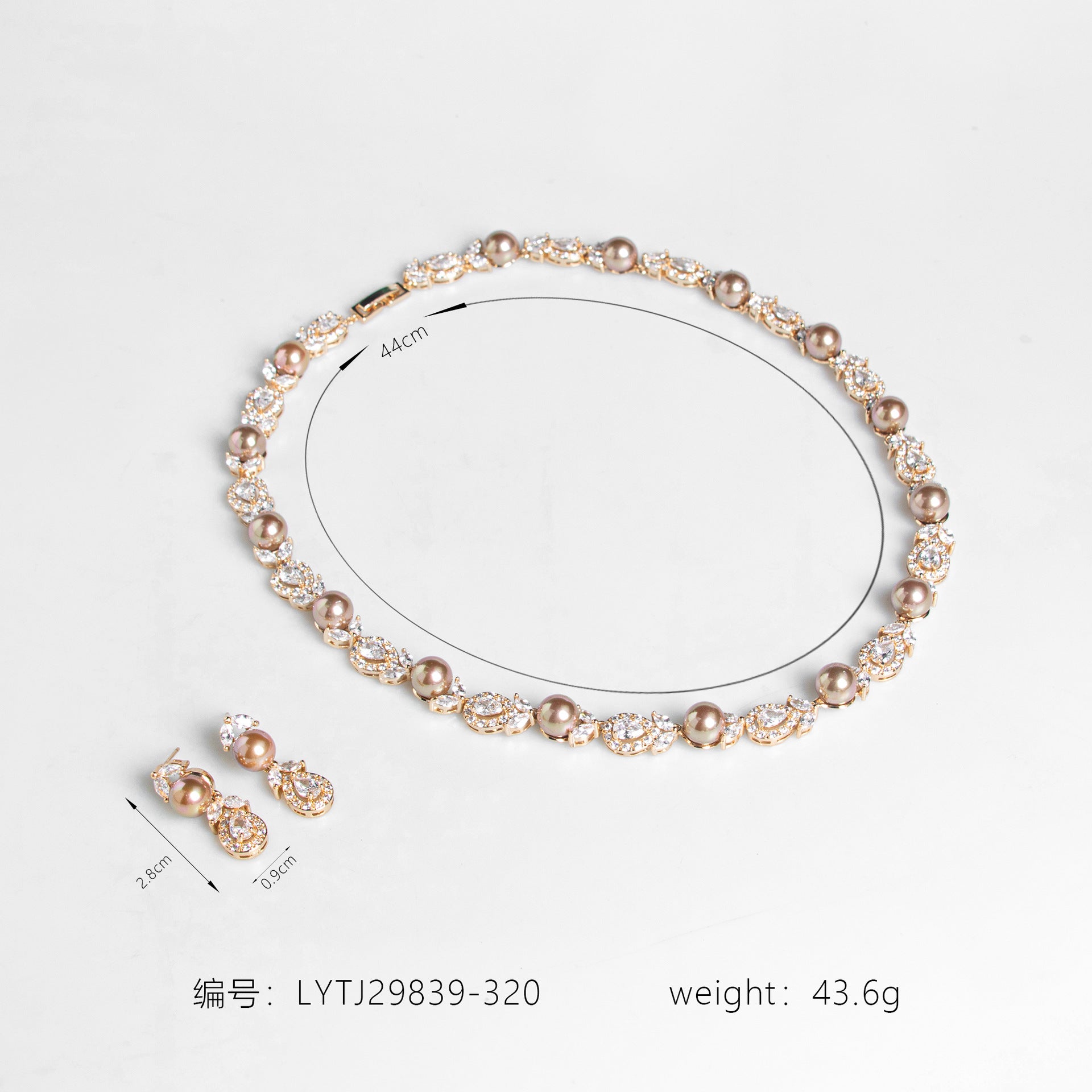 Parure de bijoux de mariée élégante collier et boucles d'oreilles perles et cristaux – Perles de couleur champagne