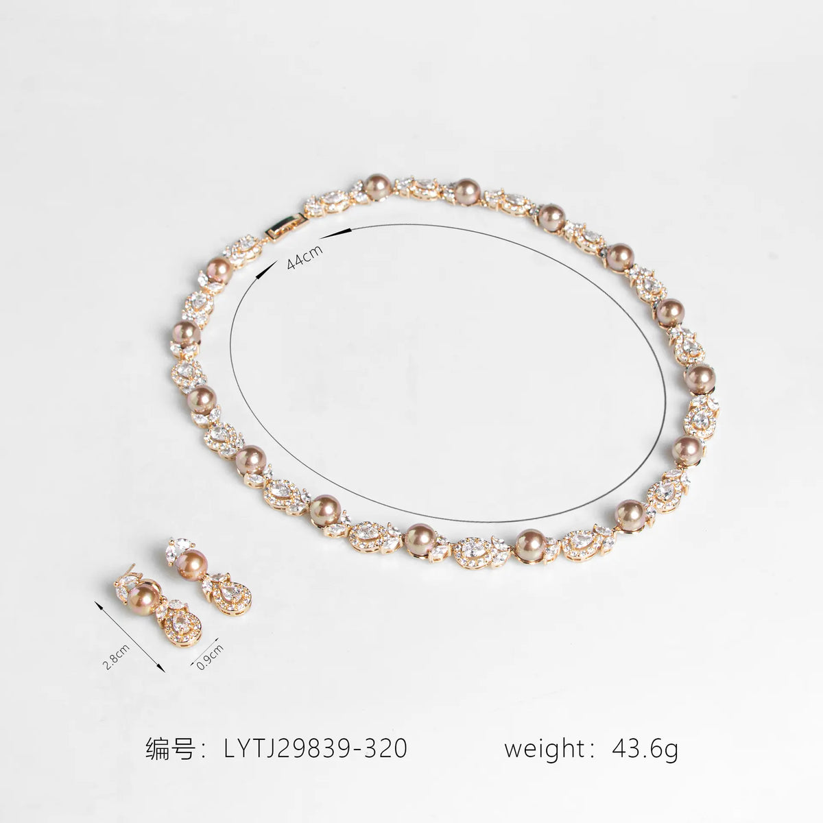 Parure de bijoux de mariée élégante collier et boucles d'oreilles perles et cristaux – Perles de couleur champagne