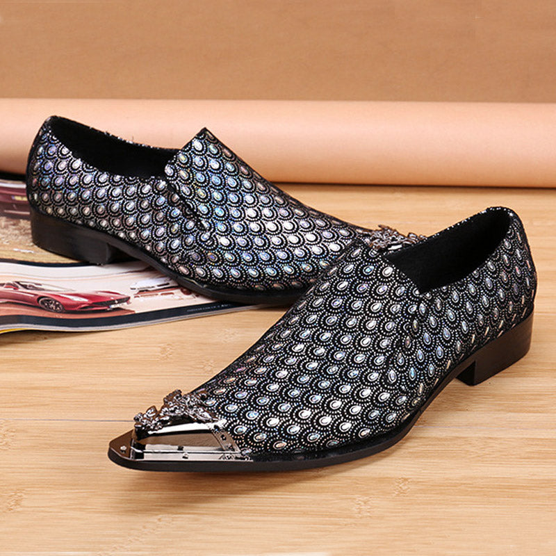 Grey fashion sequined pointy dress shoes Men's dress shoes
