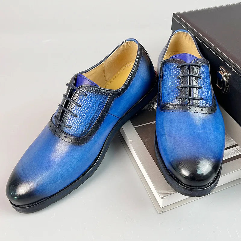 Chaussures homme en cuir bleu faites à la main Baskets de ville