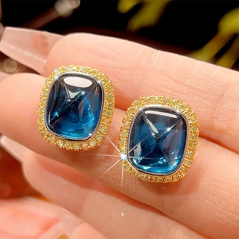 Parure de bijoux vintage avec collier, boucles d'oreilles et bague en zircon bleu