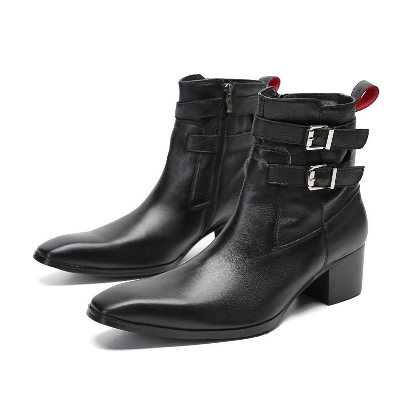 Herren Schwarze High Heel Spitzschuh Bankett Stiefel Chelsea Männliche Männer Stiefel