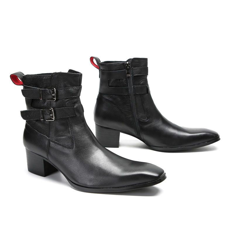 Herren Schwarze High Heel Spitzschuh Bankett Stiefel Chelsea Männliche Männer Stiefel