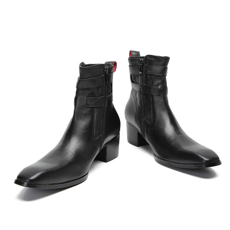 Herren Schwarze High Heel Spitzschuh Bankett Stiefel Chelsea Männliche Männer Stiefel