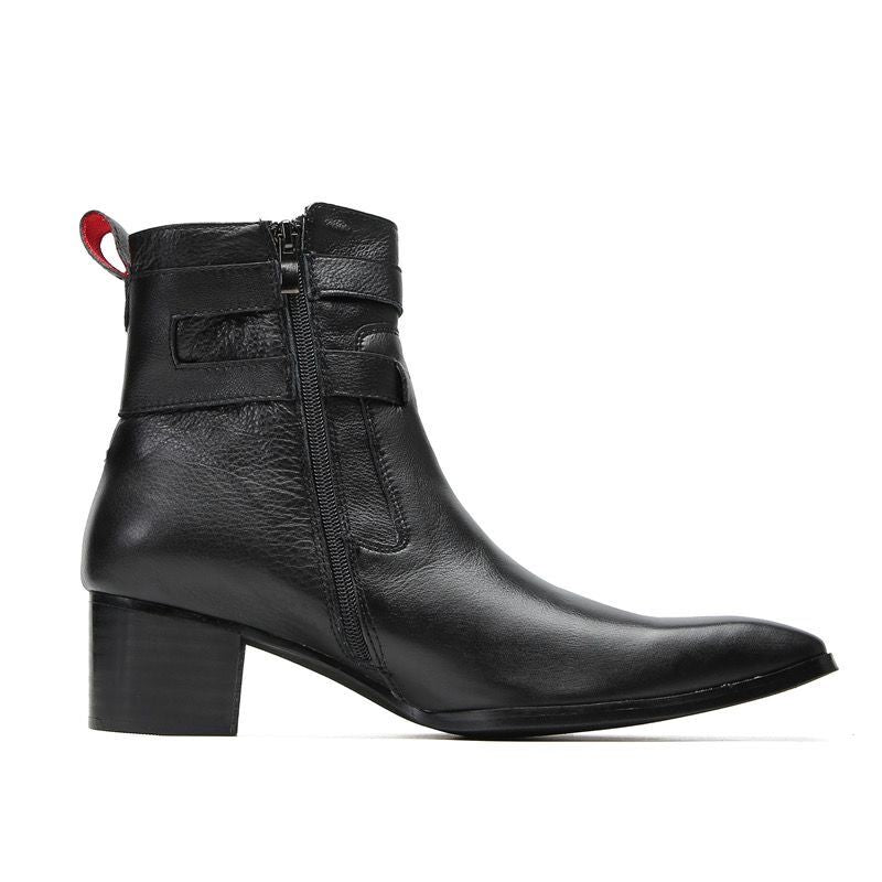 Herren Schwarze High Heel Spitzschuh Bankett Stiefel Chelsea Männliche Männer Stiefel