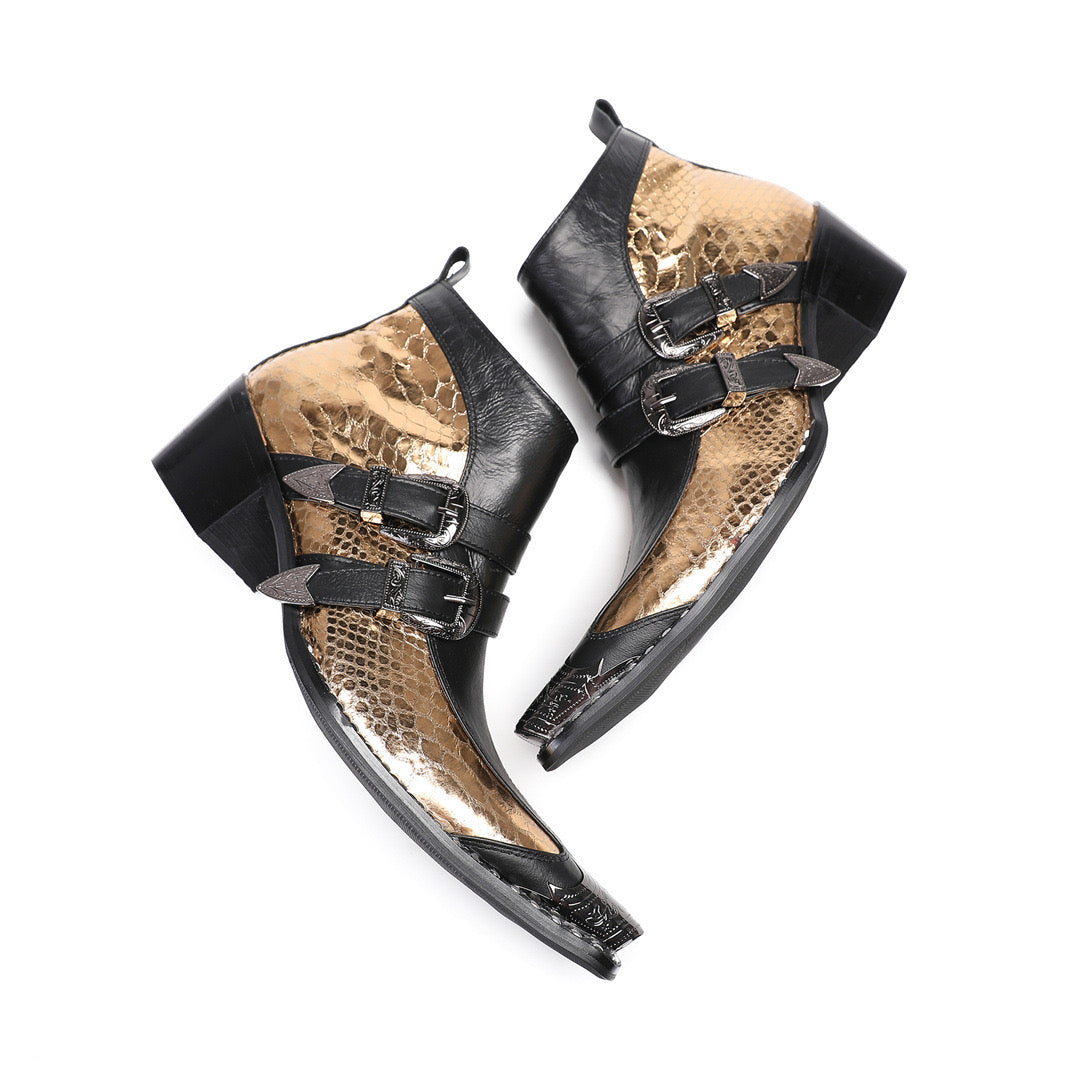 Gold sequined high-heeled ankle boots for men party boots
