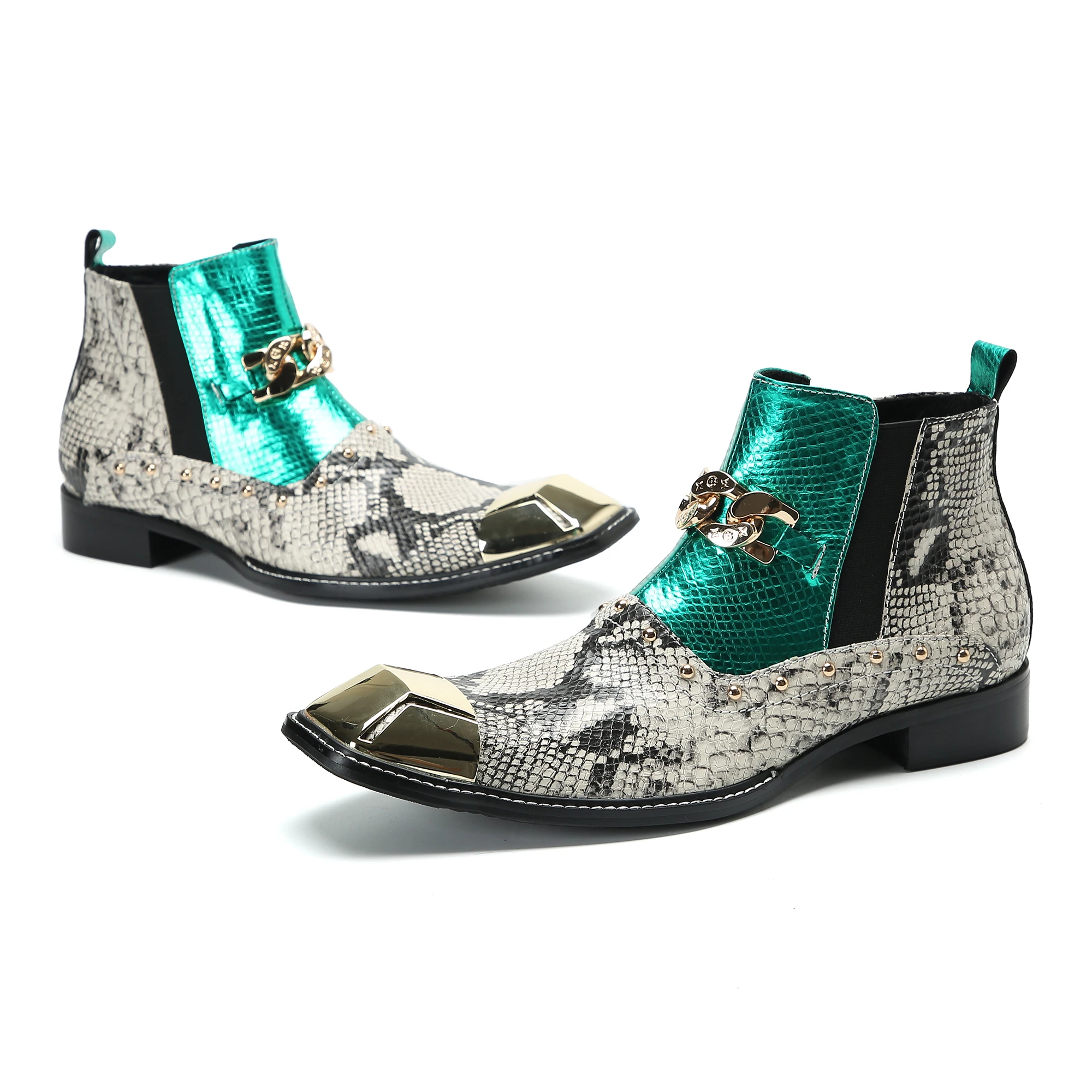 Men's Boots Blue Ankle Boots Zip Buckles Rock Party Wedding Botas Shoe